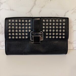 Black Studded Women's Clutch Wallet